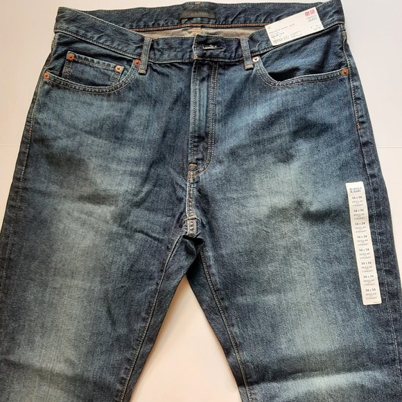 Uniqlo Men's Regular Fit Straight Blue Wash Jeans - Picture 2 of 8